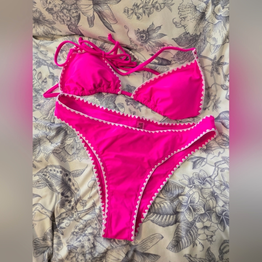 Hot Pink Bikini with White Trim